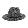 Cappello fedora classico in lana grigia con stampa leopardata e nastro in pelle nera - M(56-58cm) / Grigio