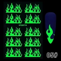 Luminous green flame nail decals for Halloween show on dark almond-shaped false nails - Flame Pattern Style (XF3287YG)