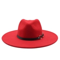 Klassischer roter Wollfilzhut mit breiter Krempe und schwarzem Lederband mit Silberringen - M(57-59cm) / Rot
