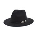 Chapeau fedora classique noir à large bord avec bande cuir et boucle en U dorée - M (56-58cm) / Noir