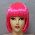 Short pink bob wig with bangs on a mannequin head for women and girls - Pink