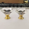 Diamond shaped crystal drawer knobs with elegant gold metal base for modern furniture cabinets - 30MM / Gold Base - Clear Diamond
