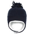 Detail of kids winter aviator hat with navy fleece exterior and warm white sherpa lining - Size 50 (1-3 Years) / Navy Blue