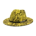 Dettaglio del cappello fedora giallo motivo serpente con cintura nera e fibbia metallica - M(56-58cm) / Verde