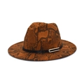 Cappello fedora in feltro di lana pitonato arancione con fascia nera e fibbia - M(56-58cm) / Cachi