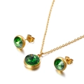 Gouden ketting en oorbellen set met ronde groene zirkonia edelstenen - Groene Steen Stijl (KS115006-Z)