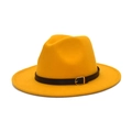 Vibrant yellow felt fedora hat with black leather band and gold buckle detail - M (56-58cm) / Yellow