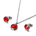 Elegante set di gioielli con collana di cristallo rosso tondo e orecchini a lobo - Pietra Preziosa Tonda Rossa (KS115010-Z)