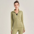 Slim fit sage green sports jacket and leggings set with thumbholes and breathable laser cutouts - Green