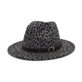 British style grey leopard print fedora with black belt and golden metal buckle - Gray / M (56-58cm)
