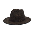 Close-up of leopard print fedora hat featuring black leather band and gold buckle detail - Army Green / M (56-58cm)