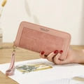 Pink faux crocodile pattern long wallet for women with zipper and wrist strap detail - Light Pink