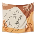Minimalist Morandi boho tapestry with female line art and earthy abstract shapes - 73X95CM / LYQX006-Face Line Art / Brushed Fabric