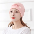 Pink knit confinement hat with floral daisy pattern and goddess text for women - Goddess Little Daisy / Pink