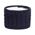 Detailansicht eines dunkelblauen Strickschals mit sehr weichem weißem Fleecefutter - Halswärmer / Marineblau
