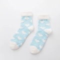 Blue and white coral fleece mid-calf socks with heart pattern and soft plush texture - One Size / Green Heart