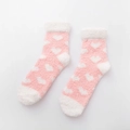 Pink coral fleece mid-calf socks with white heart patterns and fuzzy texture - One Size / Dusty Rose Heart