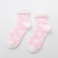 Pink coral fleece socks with white heart patterns and fuzzy cuffs for women - One Size / Pink Heart
