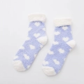 Purple coral fleece socks with white heart patterns and plush thick cuffs - One Size / Blue Heart