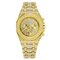 Herren Hip-Hop Armbanduhr in Goldoptik mit Kristallen und multifunktionalem Zifferblatt - Gold