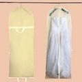Beige non-woven wedding dress cover and garment storage bag with handles for portability - Beige