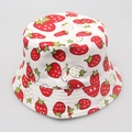Close-up of white cotton sun hat with vibrant red strawberry pattern for children - No.2 Strawberry