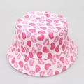 Close-up of pink heart pattern and 'love you' print on a white canvas bucket hat - No.6 Letter Heart