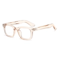 Stylish square champagne plastic full frame sunglasses with retro decorative rivets - Champagne Frame Transparent Lens