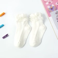 White girls cotton socks with delicate lace ruffles and knit pattern for spring - White