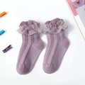 Girl's purple knitted cotton socks with elegant lace trim, stylish princess style - Purple