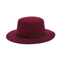 Classic burgundy wool felt boater hat with black leather strap and gold rivet accents - M (56-58cm) / Burgundy