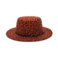 Eleganter orangefarbener Wollhut mit Leopardenmuster, breiter Krempe und Lederband - M(56-58cm) / Burgunderrot