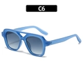 Modern square double-bridge sunglasses in translucent blue frame and gradient grey lenses, color C6 - Translucent Blue Frame Gradient Blue Lens (C6)