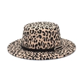 Detail of leopard print boater hat featuring a black ribbon band and golden metal buckle - M (56-58cm) / White