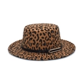 Flat top leopard print wool fedora hat with a black leather belt and metal buckle - M (56-58cm) / Camel