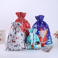Christmas drawstring gift bags in red, blue and white with Santa and reindeer patterns - Set of 4 Designs (Blue 10, White 10, Blue 5, Red 5) - Total 30pcs