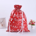 Red Christmas drawstring foil gift bag with white festive patterns and snowflakes - 58*43 XL Text Red