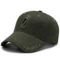 Army green baseball cap with SPORTS embroidery and star detail in a 45-degree side view - Sports Army Green