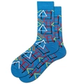 Lebhafte hellblaue Wadenstrümpfe mit bunten geometrischen Pop-Art-Mustern - Einheitsgröße / Blau Bunt Geometrisch