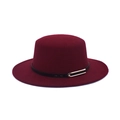 Elegante cappello in feltro di lana bordeaux a tesa larga con nastro nero e fibbia d'oro - M (56-58cm) / Borgogna