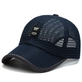Navy blue breathable mesh baseball cap for summer sun protection featuring luck patch - Black Label / Navy Blue