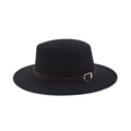 Cappello gambler classico in feltro nero a tesa larga con fascia in pelle marrone - M (56-58cm) / Nero