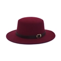 Cappello fedora in feltro di lana bordeaux con fascia in pelle nera e fibbia dorata - M (56-58cm) / Borgogna