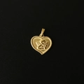 Detailed macro view of 18K gold-plated heart pendant with embossed angel and beaded edge - M07 Heart Little Angel