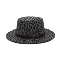 Flat top leopard print wool fedora hat with a leather band and gold metal buckle - M (56-58cm) / Gray