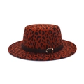Flat top leopard print wool fedora with black leather band and gold buckle detail - M (56-58cm) / Burgundy