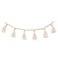 Boho tassel garland with natural wood beads and cotton rope for wall hanging decoration - Pure White