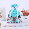 Blue Christmas drawstring gift bag with Santa Claus and reindeer festive patterns - Christmas Small Blue 24*32