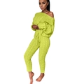 Completo in maglia a due pezzi con maglione a trecce e scollo a barca verde neon - Verde fluorescente