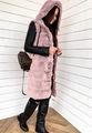 Pink faux fur long hooded vest featuring a stylish paneled design for a casual look - 4XL / Pink